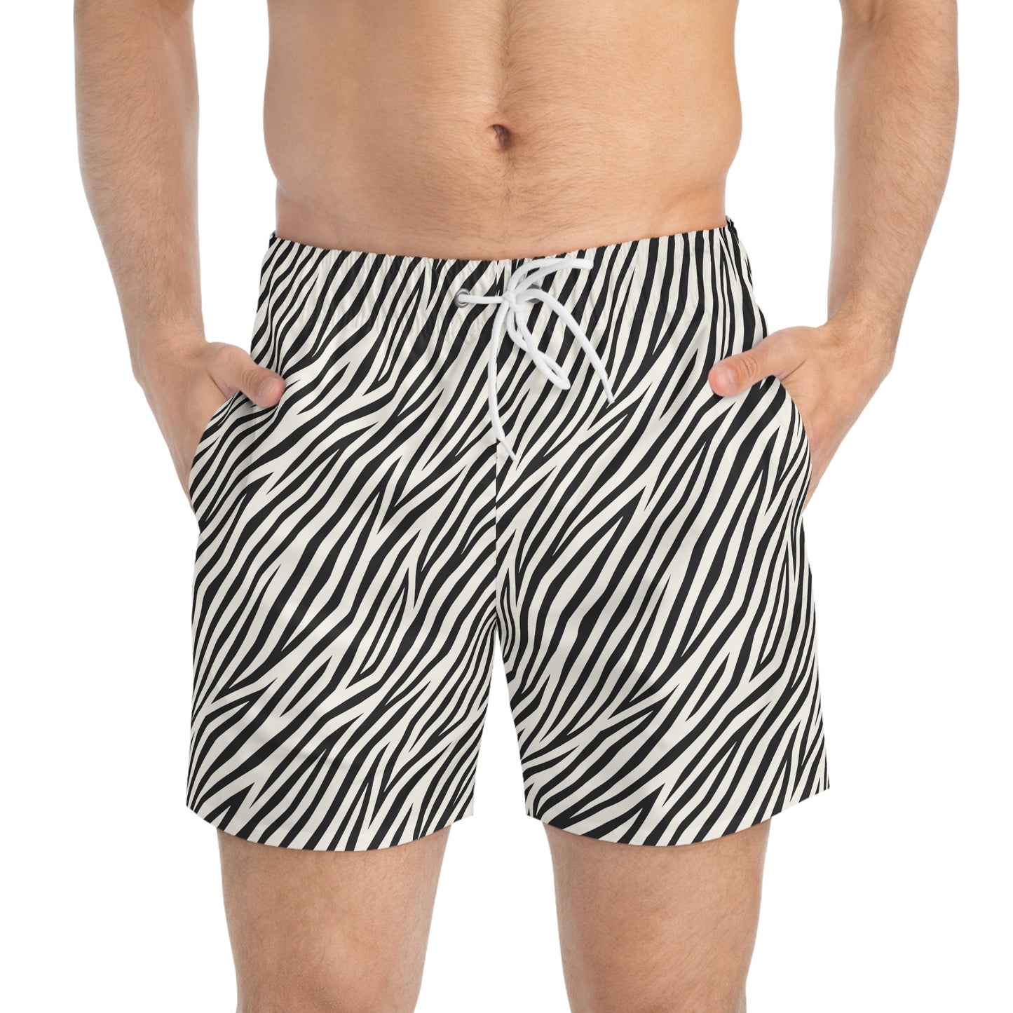 ZEBRA Imprinted 5-6" Inseam Swim Trunks - Bone