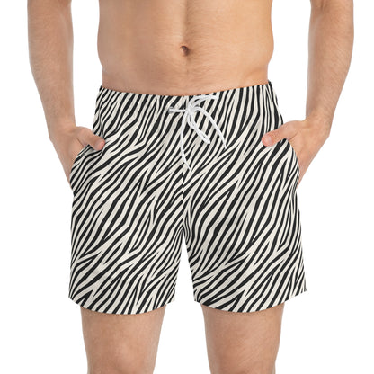 ZEBRA Imprinted 5-6" Inseam Swim Trunks - Bone