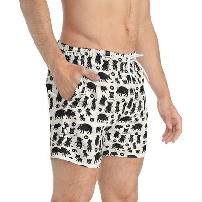LITTLE PIGGY Imprinted 5-6" Inseam Swim Trunks - Bone
