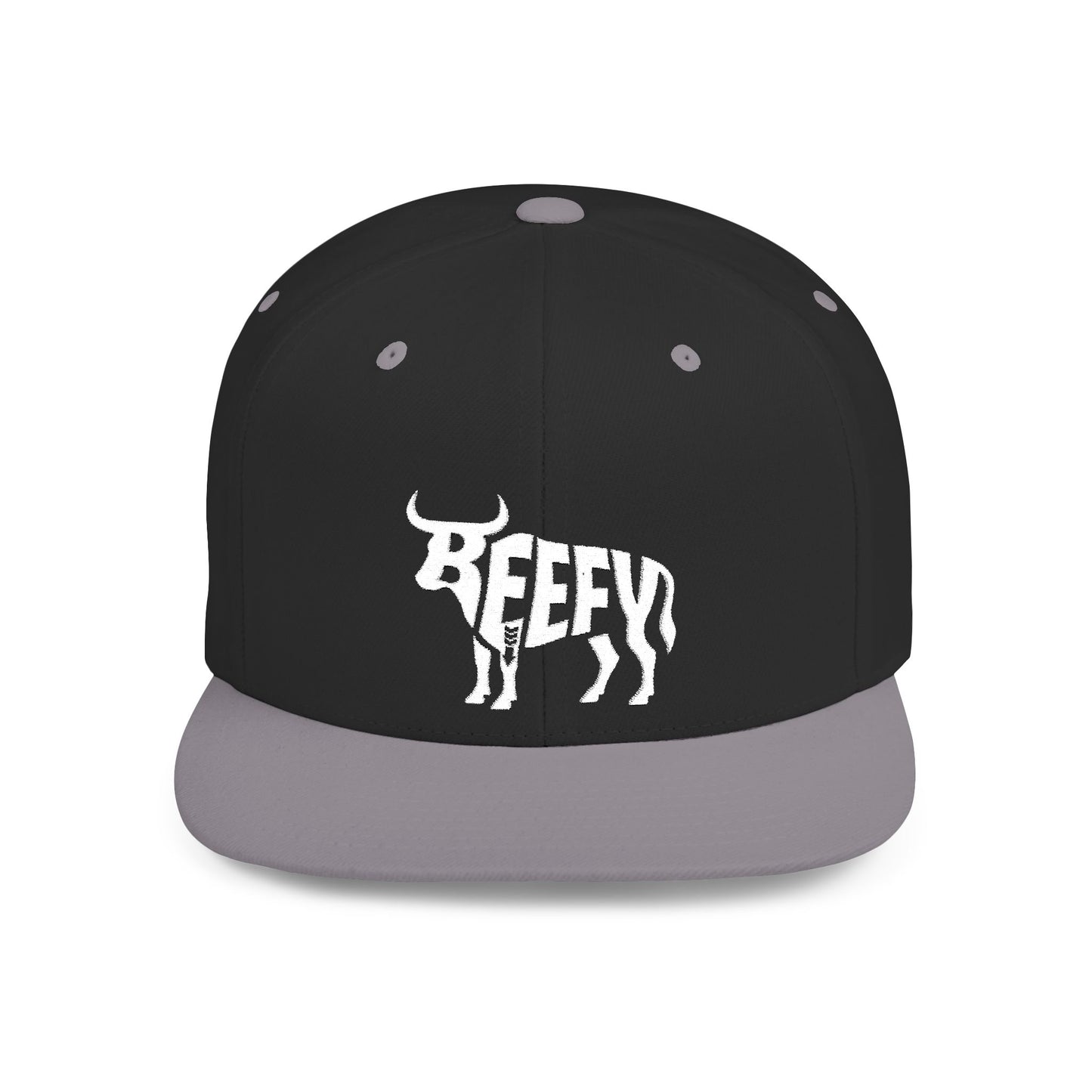 BEEFY BULL Flat Bill Snapback — Bone Silhouette Design