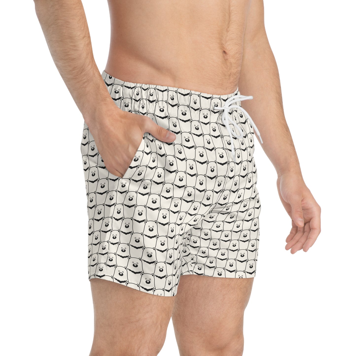 BEAR STARE Imprinted 5-6" Inseam Swim Trunks - Bone