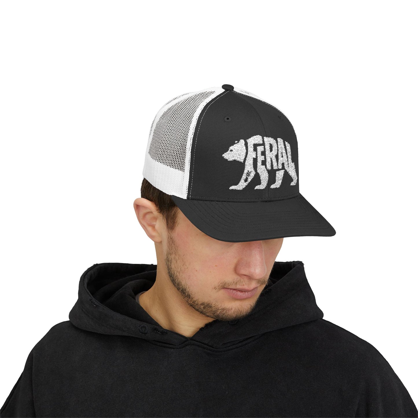 FERAL BEAR Snapback Trucker Cap - Bone Silhouette Design