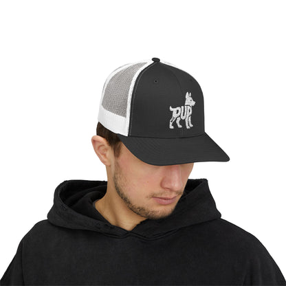 PUP Snapback Trucker Cap - Bone Silhouette Design
