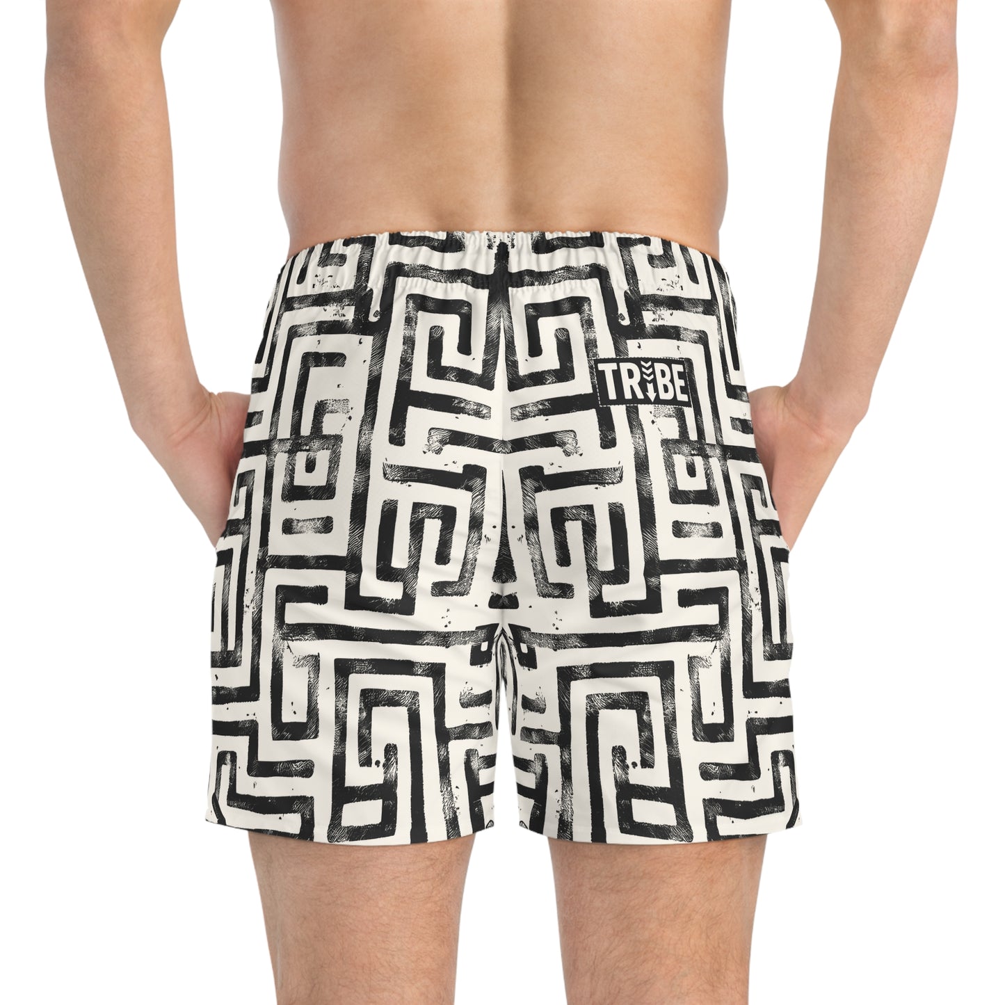 LABYRINTH Imprinted 5-6" Inseam Swim Trunks - Bone