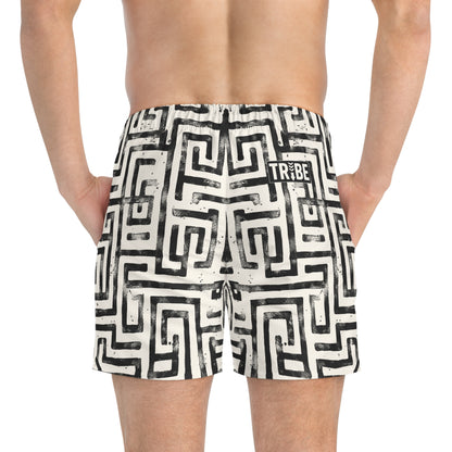 LABYRINTH Imprinted 5-6" Inseam Swim Trunks - Bone