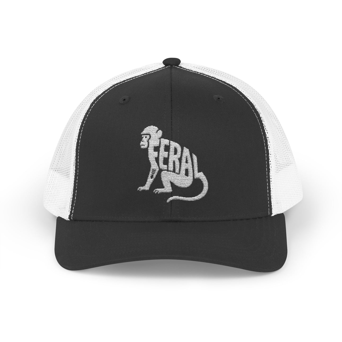 FERAL MONKEY Snapback Trucker Cap - Bone Silhouette Design