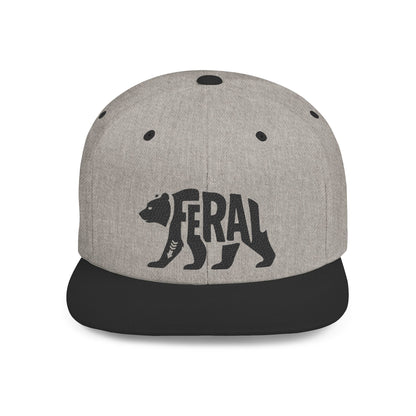 FERAL BEAR Flat Bill Snapback — Onyx Silhouette Design
