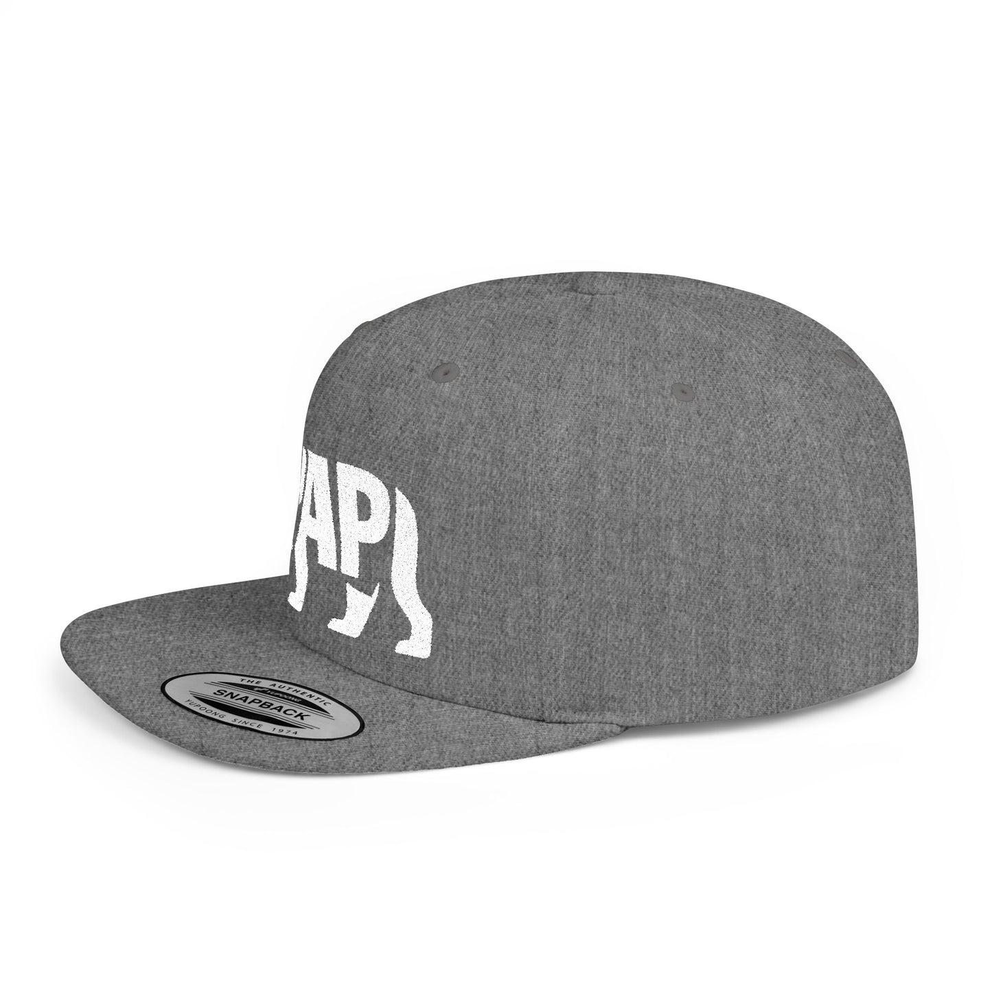 PAPI BEAR Flat Bill Snapback — Bone Silhouette Design