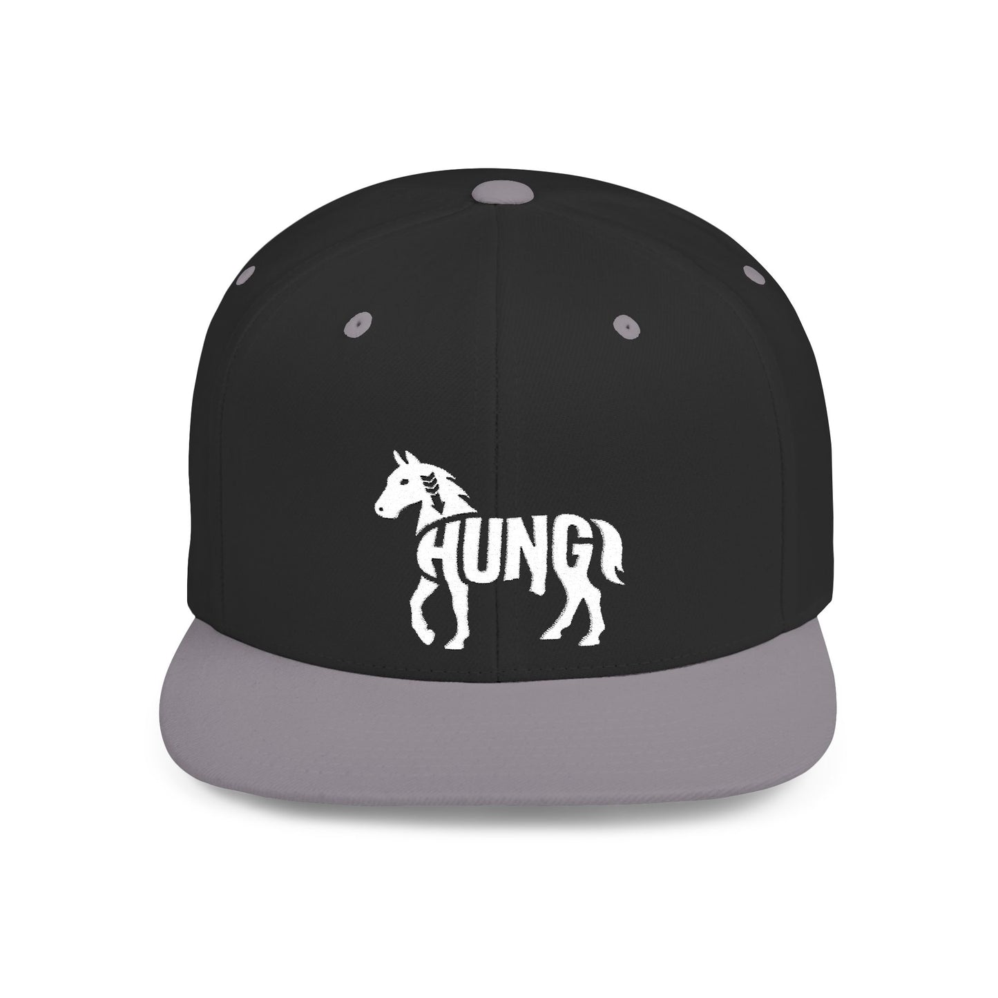 HUNG HORSE Flat Bill Snapback — Bone Silhouette Design