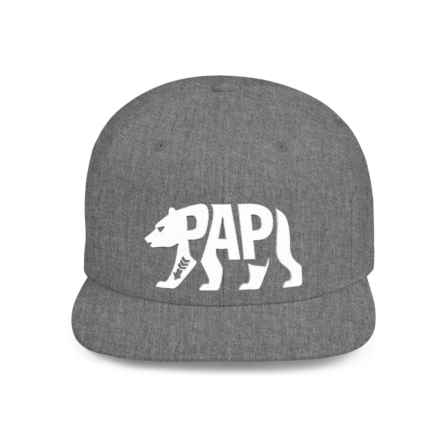 PAPI BEAR Flat Bill Snapback — Bone Silhouette Design