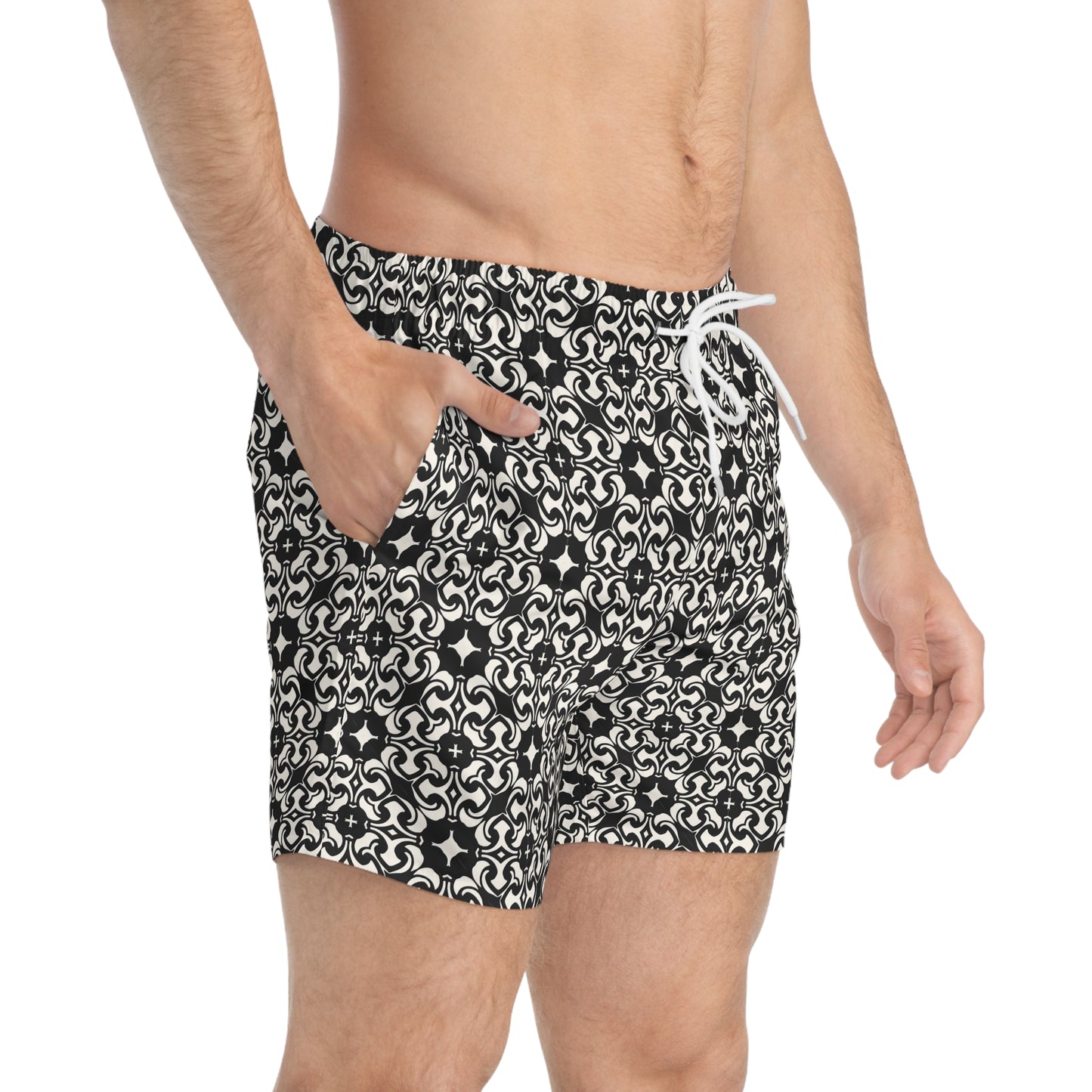 PORTUGAY Imprinted 5-6" Inseam Swim Trunks - Onyx