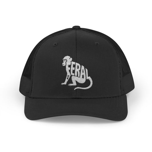 FERAL MONKEY Snapback Trucker Cap - Bone Silhouette Design
