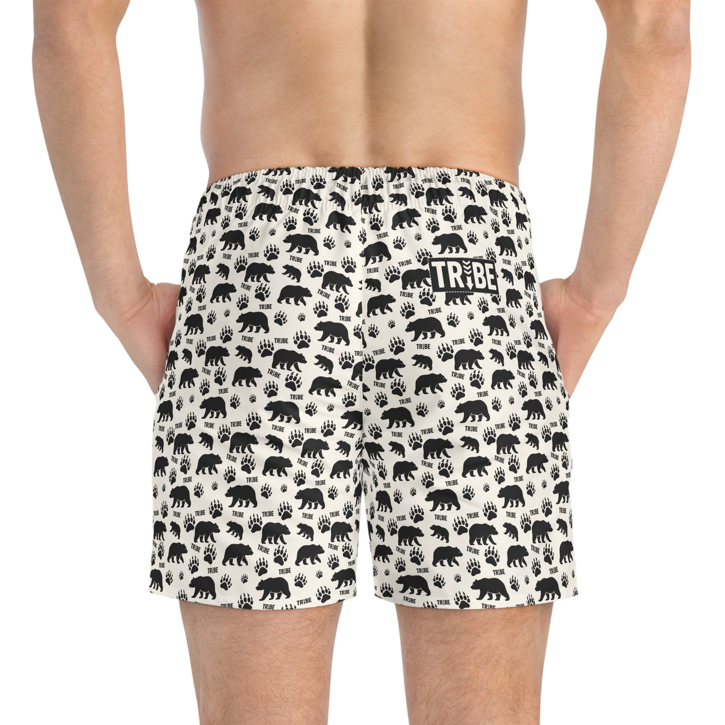 BEAR TRIBE Imprinted 5-6" Inseam Swim Trunks - Bone