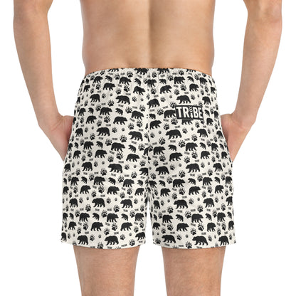 BEAR TRIBE Imprinted 5-6" Inseam Swim Trunks - Bone