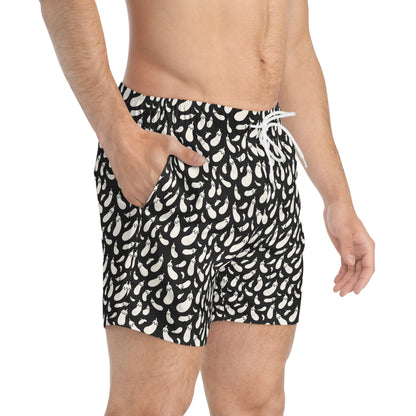AUBERGINE Imprinted 5-6" Inseam Swim Trunks - Onyx