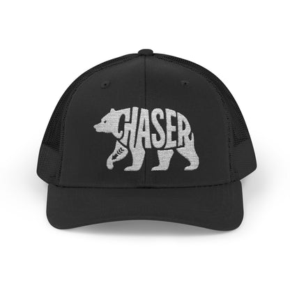 BEAR CHASER Snapback Trucker Cap - Bone Silhouette Design