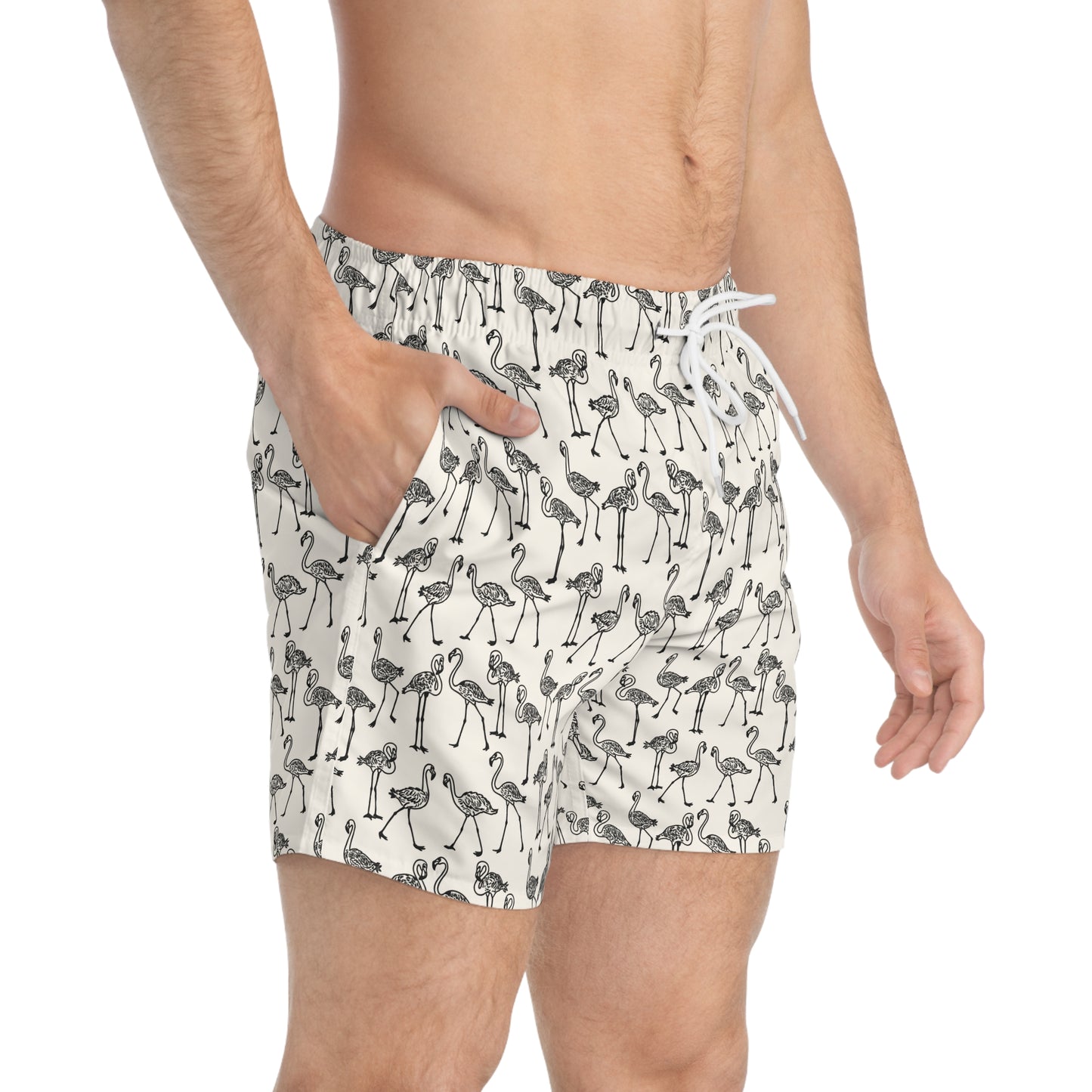 FLOCK TOGETHER Imprinted 5-6" Inseam Swim Trunks - Bone