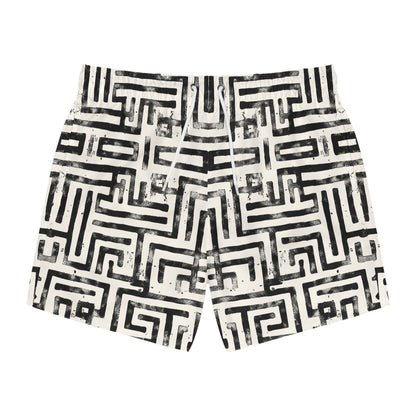 LABYRINTH Imprinted 5-6" Inseam Swim Trunks - Bone