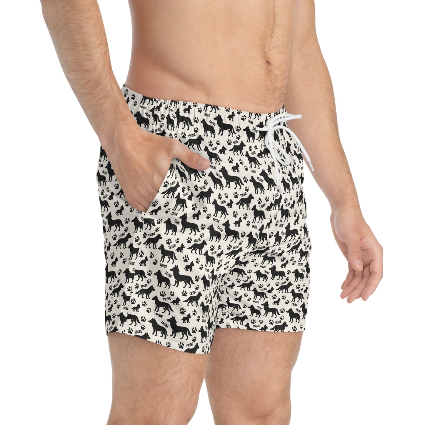 WOLF TRIBE Imprinted 5-6" Inseam Swim Trunks - Bone
