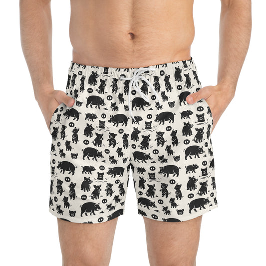LITTLE PIGGY Imprinted 5-6" Inseam Swim Trunks - Bone