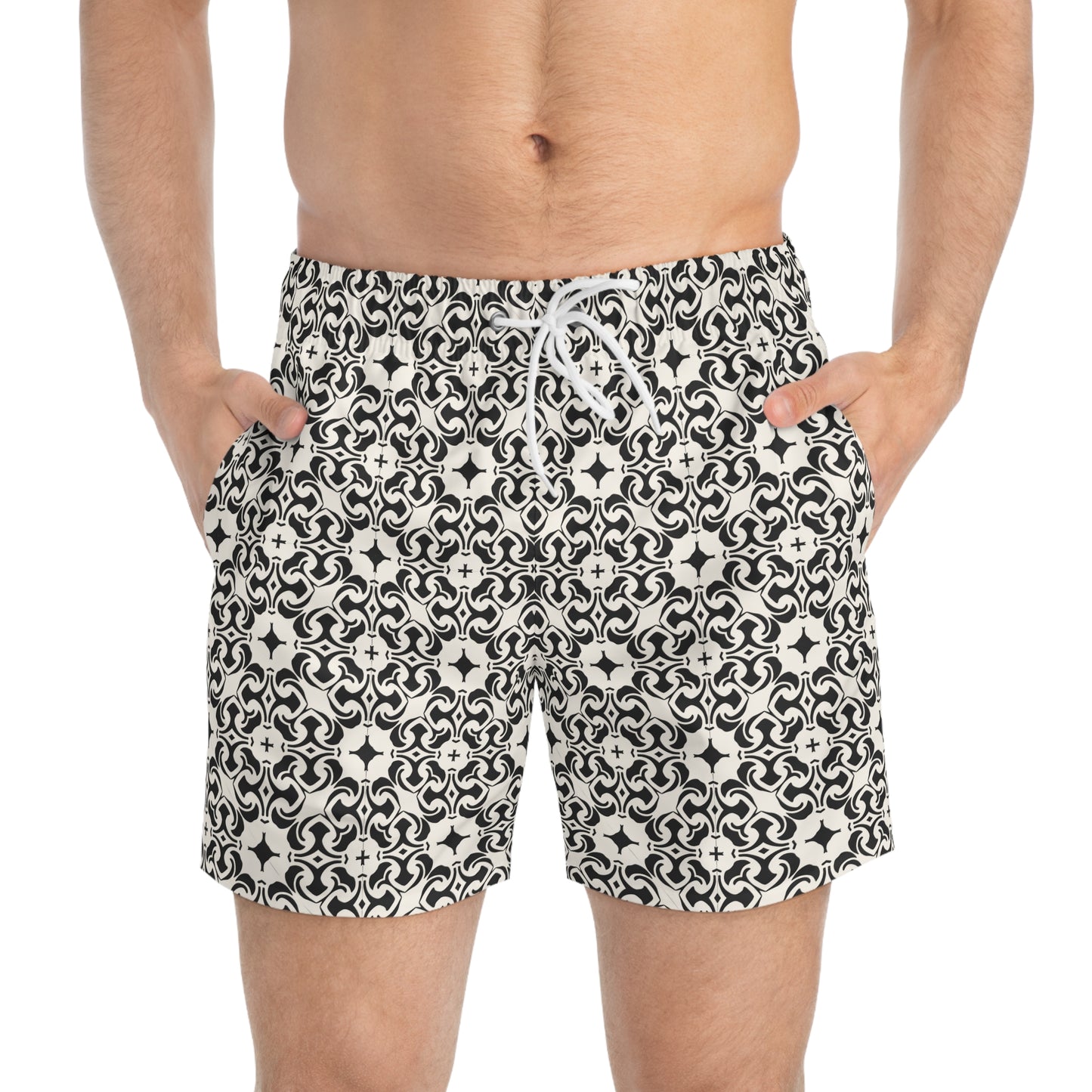 PORTUGAY Imprinted 5-6" Inseam Swim Trunks - Bone