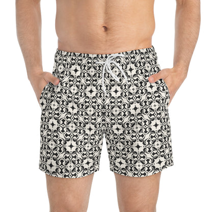 PORTUGAY Imprinted 5-6" Inseam Swim Trunks - Bone