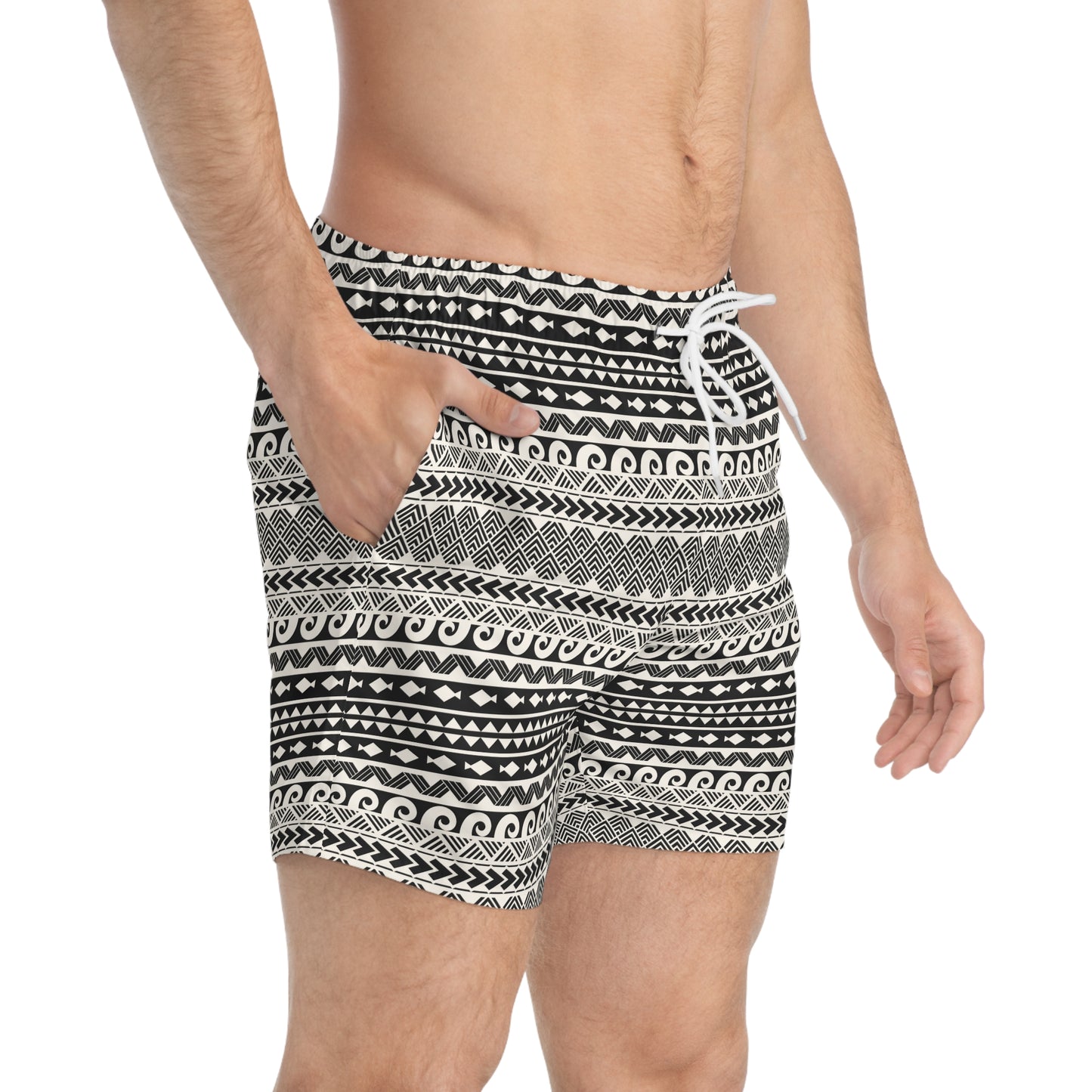 AEGEAN Imprinted 5-6" Inseam Swim Trunks - Bone