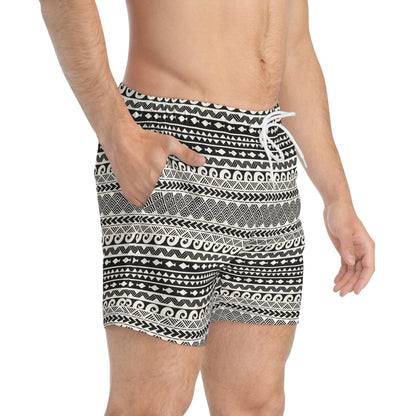 AEGEAN Imprinted 5-6" Inseam Swim Trunks - Bone