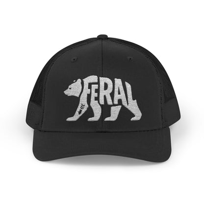 FERAL BEAR Snapback Trucker Cap - Bone Silhouette Design