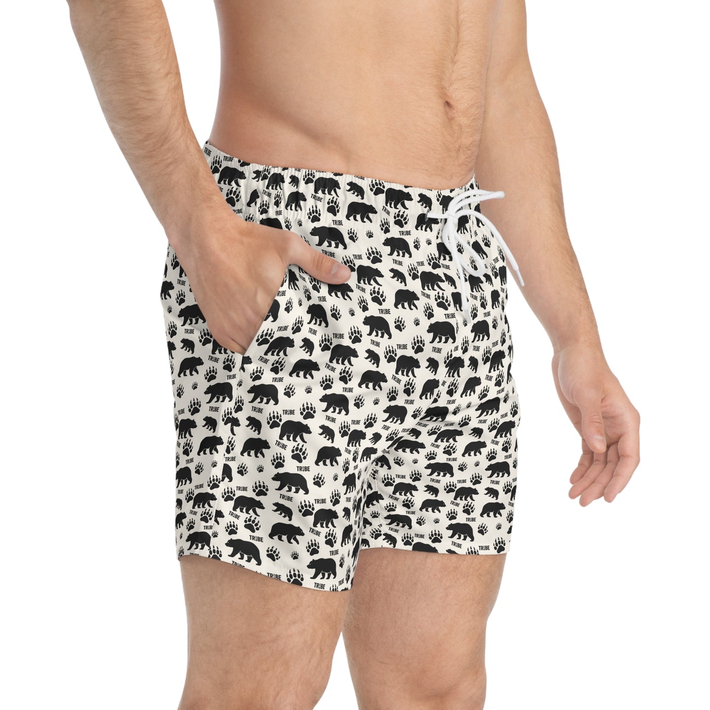 BEAR TRIBE Imprinted 5-6" Inseam Swim Trunks - Bone